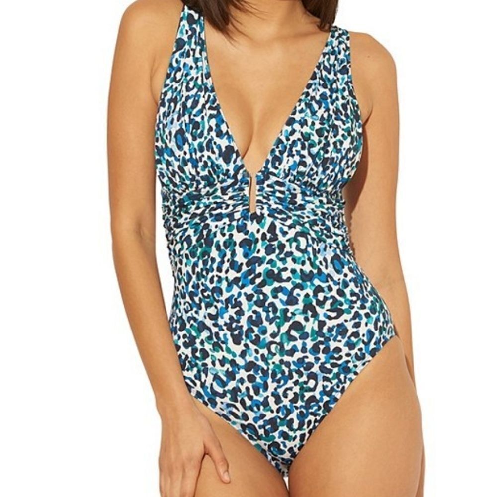 🆕️2025 ARRIVAL Bleu Rod Beattie Women's Blue leopard print Plunging Swimsuit 10 - Picture 9 of 16